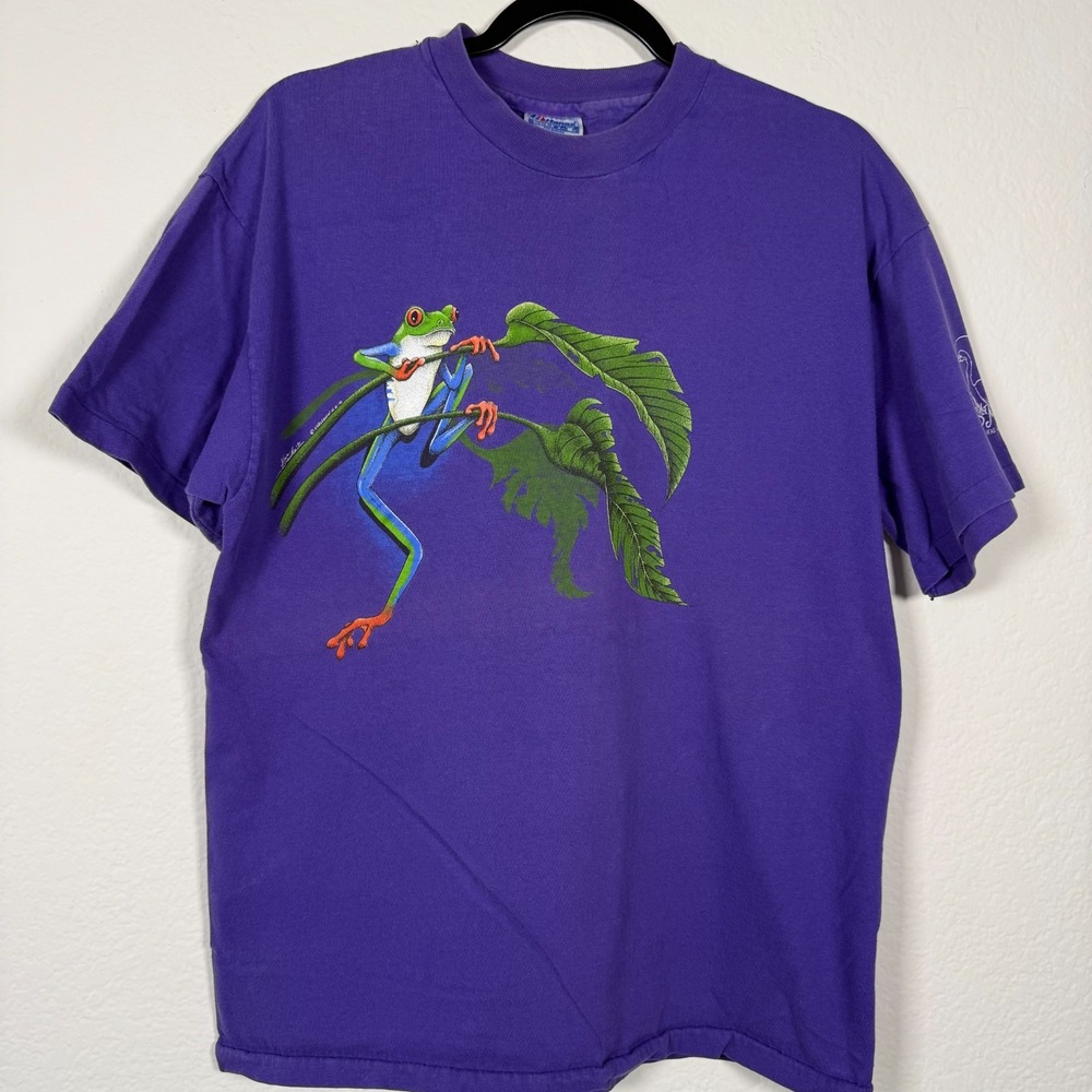 Vintage Red Eyed Tree Frog Shirt Mens Large Harlequin Graphic Double Sided 90s